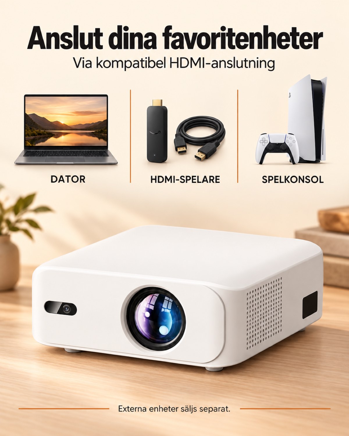 Projektor Projektorland Horizon – 800 ANSI-lumen, Full HD 1080p, HDMI, digital keystone och inbyggd högtalare