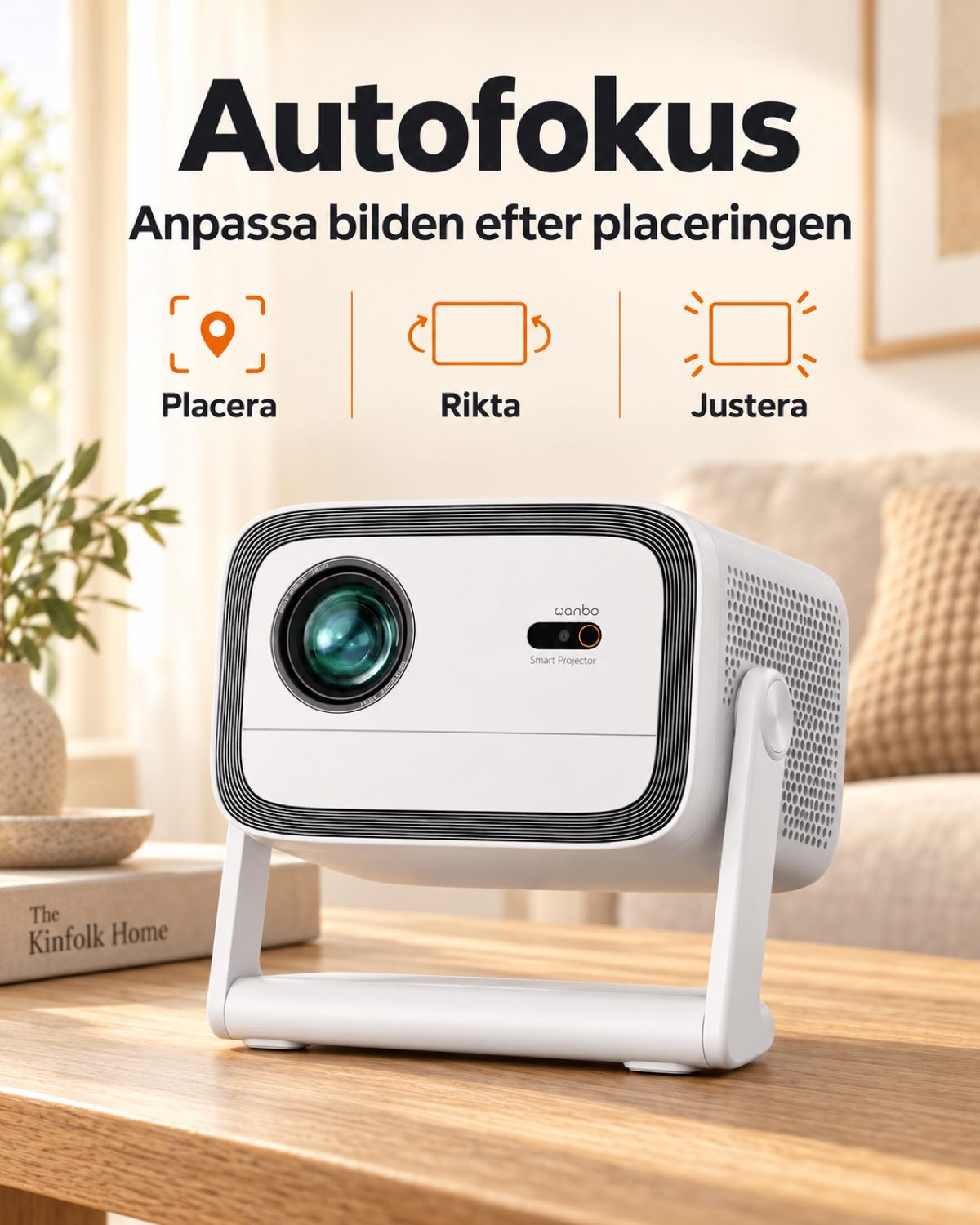 Projektor Projektorland Panorama – 900 ANSI-lumen, Full HD 1080p, Android TV 11, autofokus och 200° stativ